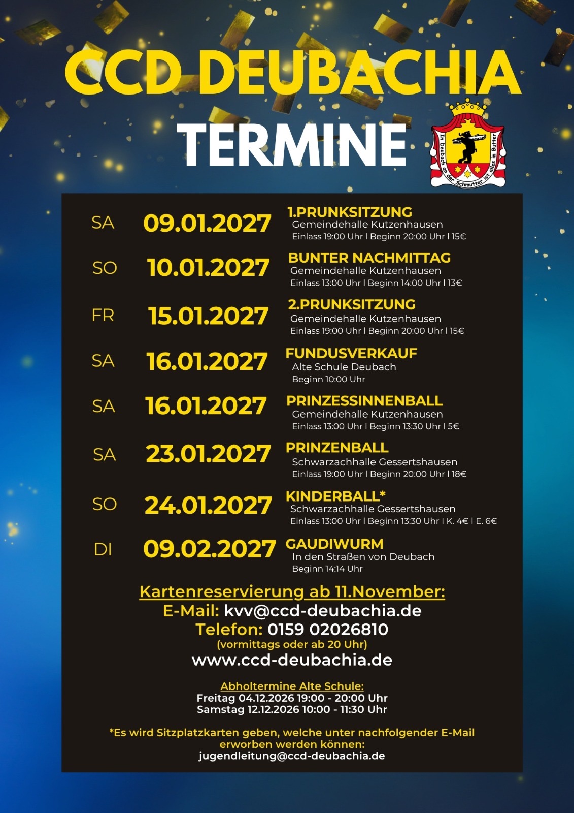 Plakat mit den CCD-Terminen der Saison 2027